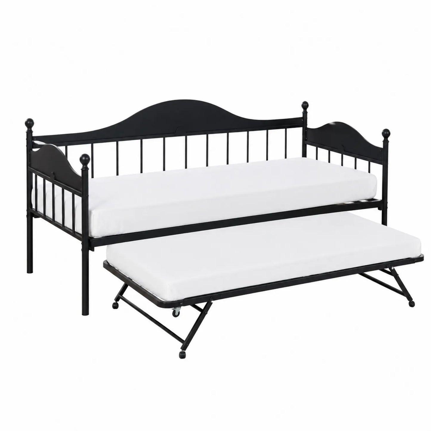 Metalowe łóżko z wysuwanym łóżkiem czarne 90x200 cm