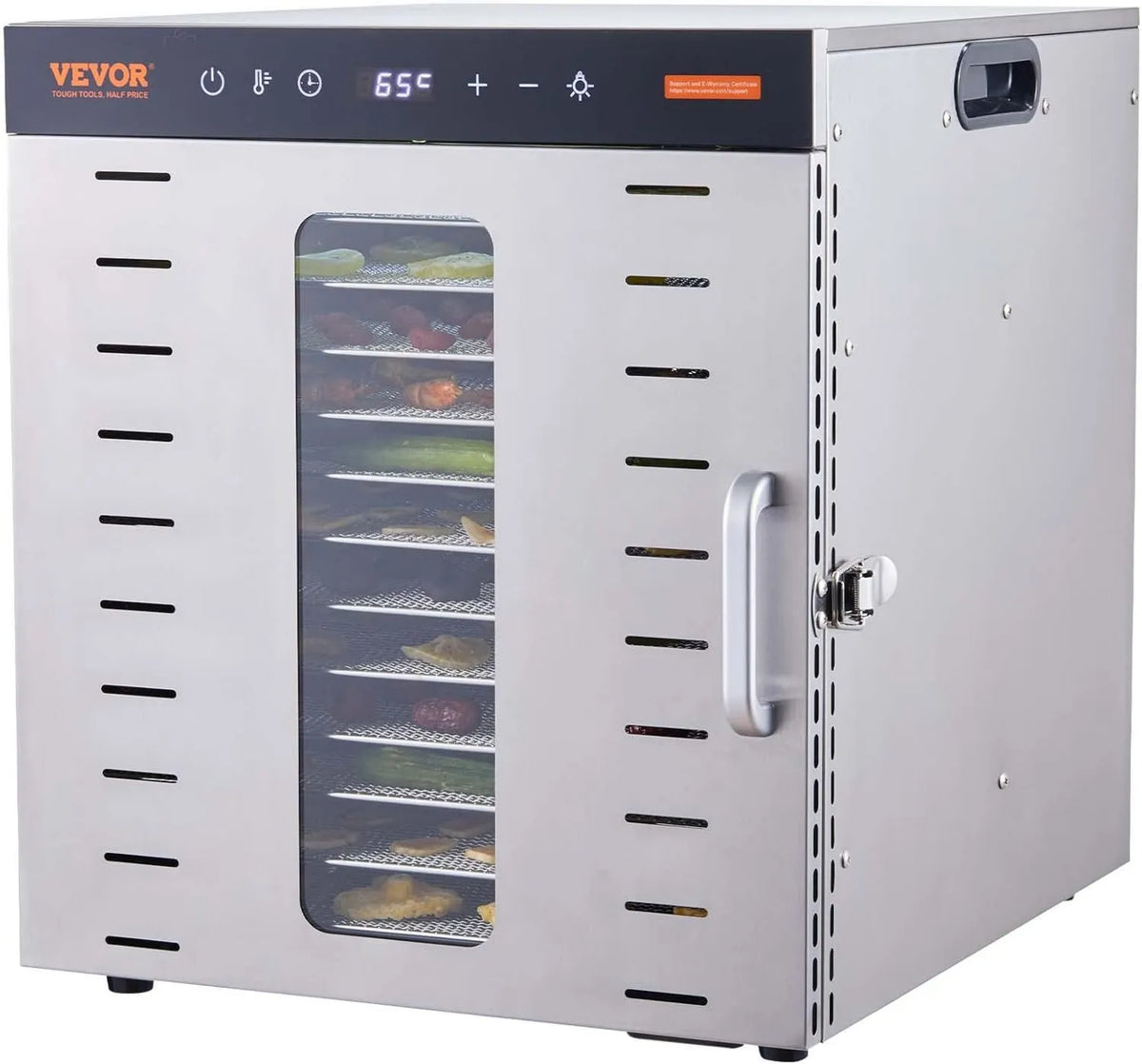 VEVOR suszarka do żywności, Suszarka, dehydrater spożywczy, 30 do 90°C, 1 kW, licznik, stal nierdzewna, 10 Płyty