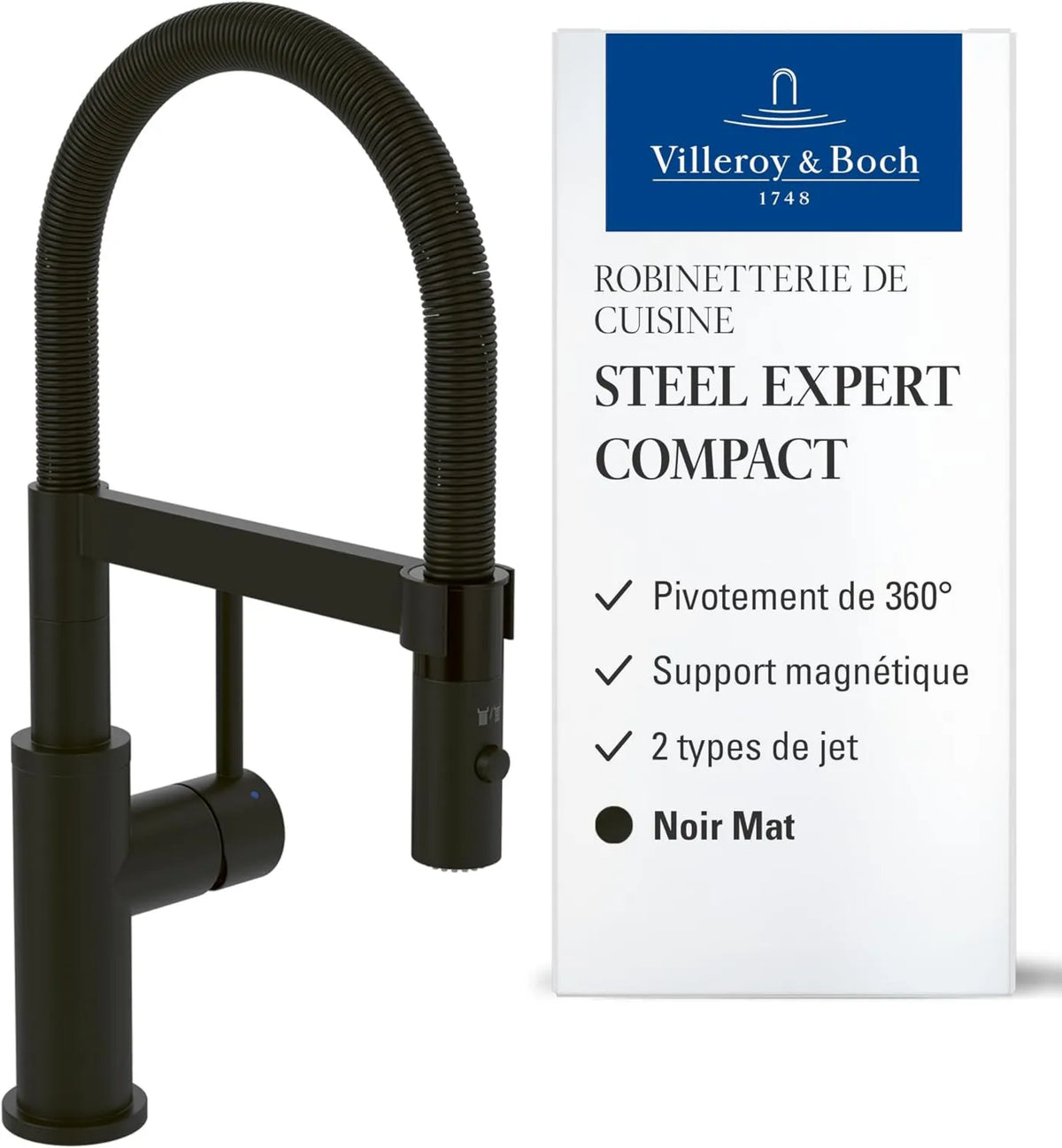 Villeroy & Boch, Kran kuchenny, czarny, 360 ° obrotowa szpula ze sprężyną spiralną, 143 mm, 9273, 0006
