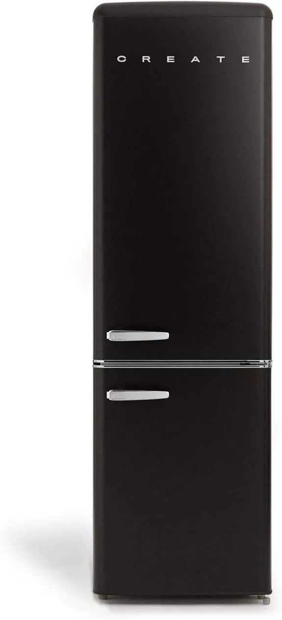 CREATE lodówka, kombinowana, 244 l, 55x61, 5x181, 1 cm, z zamrażarką, czarna, otwieranie 130o, 90 W, / FRIDGE STYLANCE, Vintage retro styl