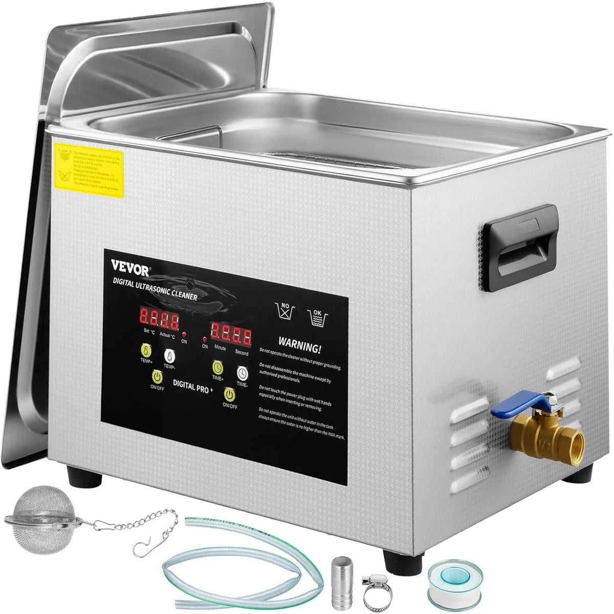 VEVOR, Grzejnik elektryczny, 15 l, 600 W, 360 W, licznik, stal nierdzewna, Cyfrowy czyszcznik ultradźwiękowy 15 l
