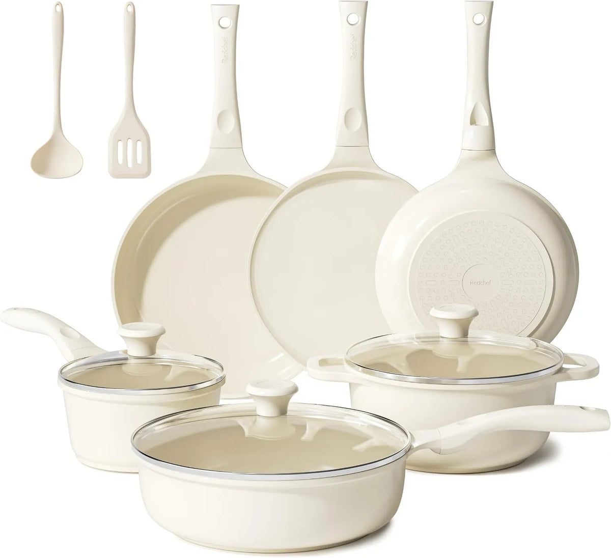 Redchef, Gotowanie naczynia, PTFE-free, PFAS- wolne, naczynia kuchenne, czerwony kucharz Zestaw 11 ceramicznych garnków z pokrywą szklaną