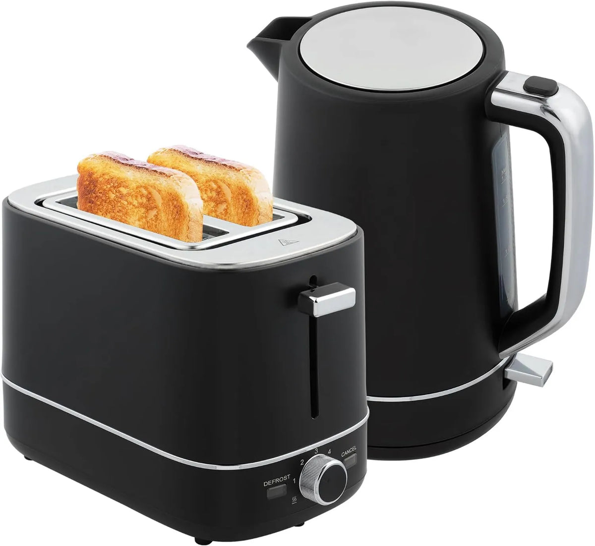 HOMCOM, czajnik elektryczny, 1, 7 l, 2200 W, grill, termostat UK Otter, rozmrażanie, czarny, toster 2 tr, 6 poziomów