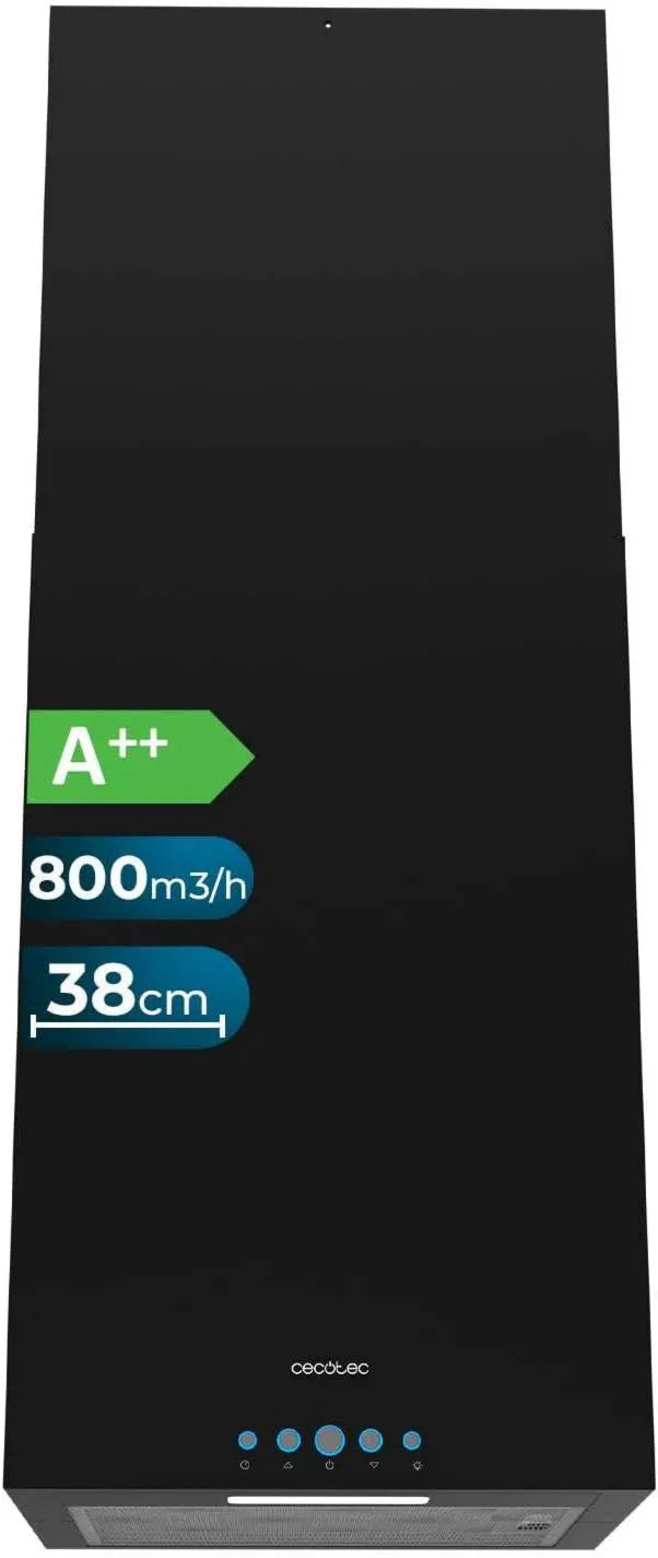 Cecotec okap kuchenny, Bolero Ict 800M3 Flux, H, 38 cm, 210 W, 800m3 / h, czarny, 210 W silnik, Elektroniczny sterownik, Światło, Filtr m3/h