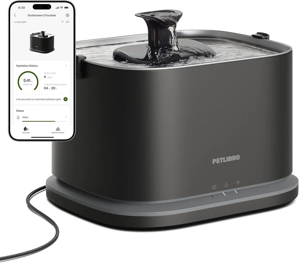 PETLIBRO, FI 5 Dispenser, 3 l, WiFi, stal nierdzewna, czarna, do Cat 3 l