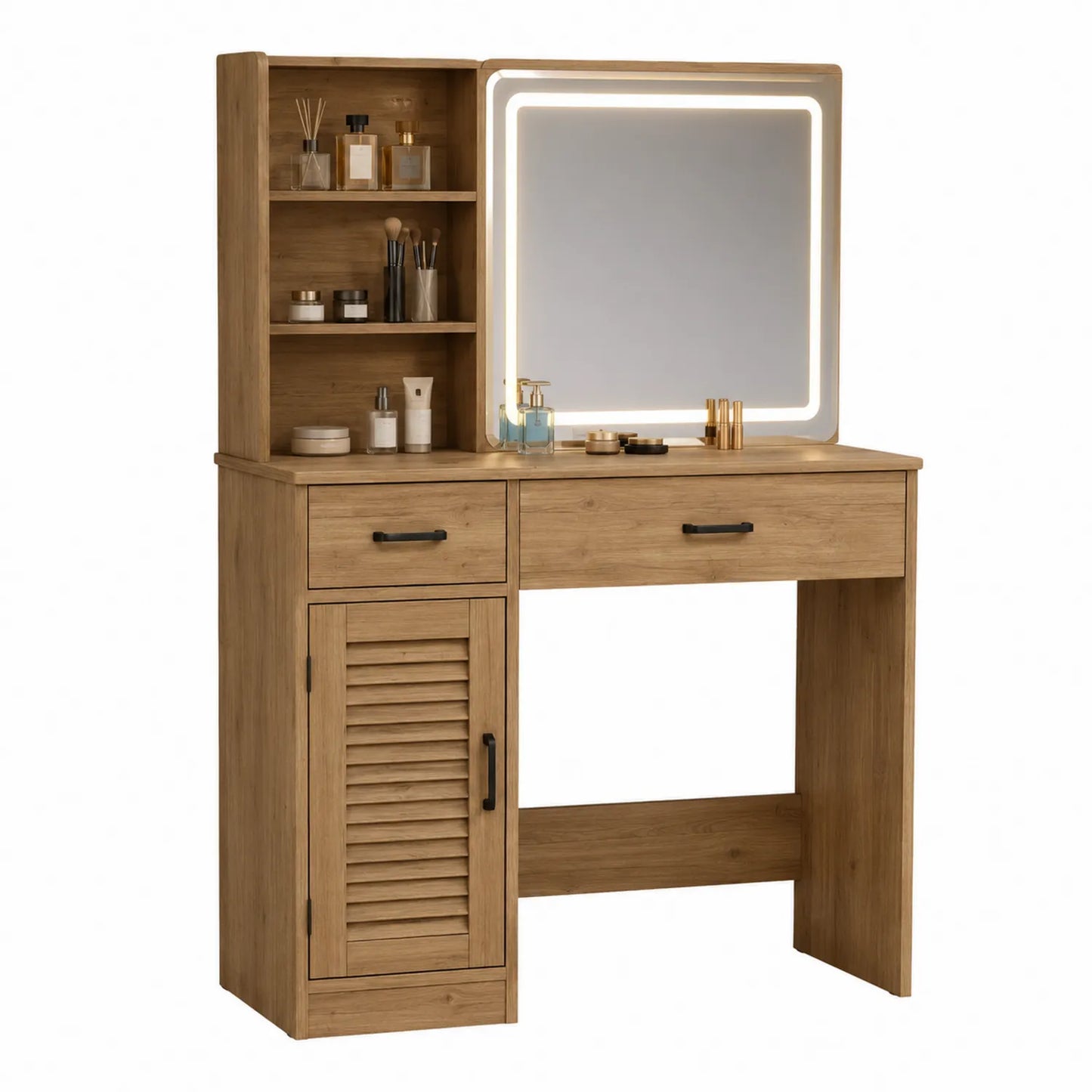 Toaletka z lustrem LED MDF i szkło dąb 120x40x150 cm