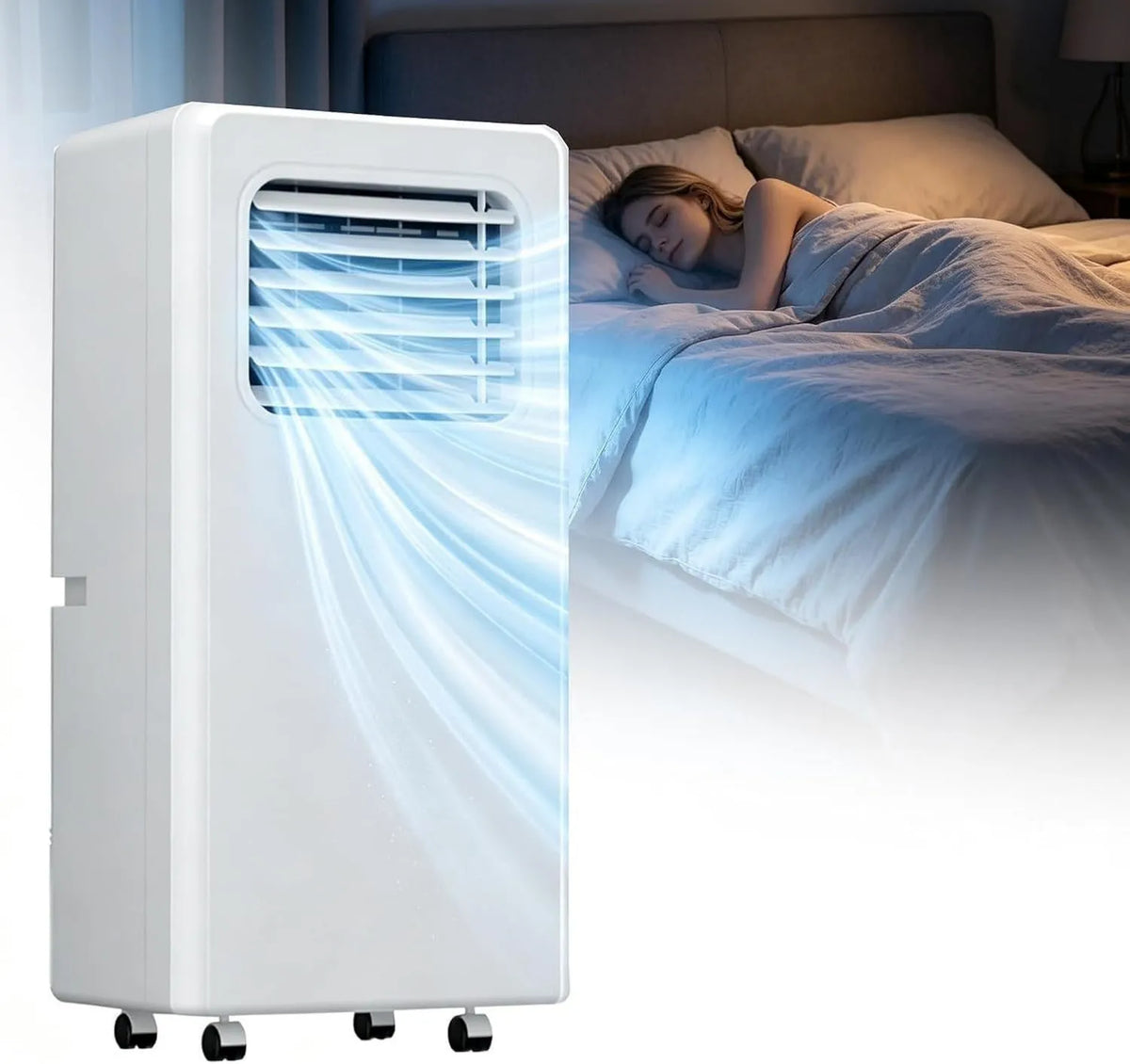 HUANQIN klimatyzator przenośny, Klimatyzator 24H 12, 000btu, przenośny, licznik, 3 prędkość, biały, Idealne części do 30 m², LED ekran, 3 szybkozłącze