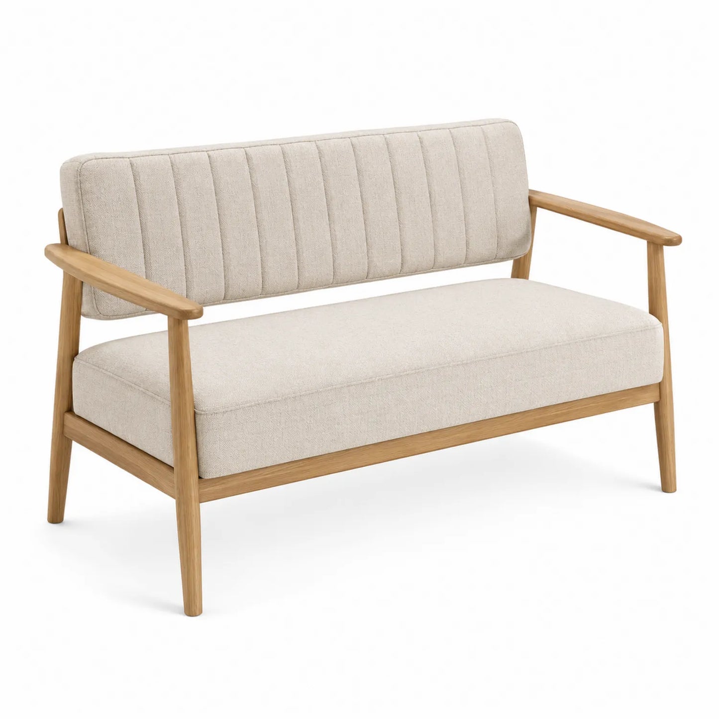 Dwuosobowa Sofa z Drewna i Tkaniny Poliesterowej Beżowa