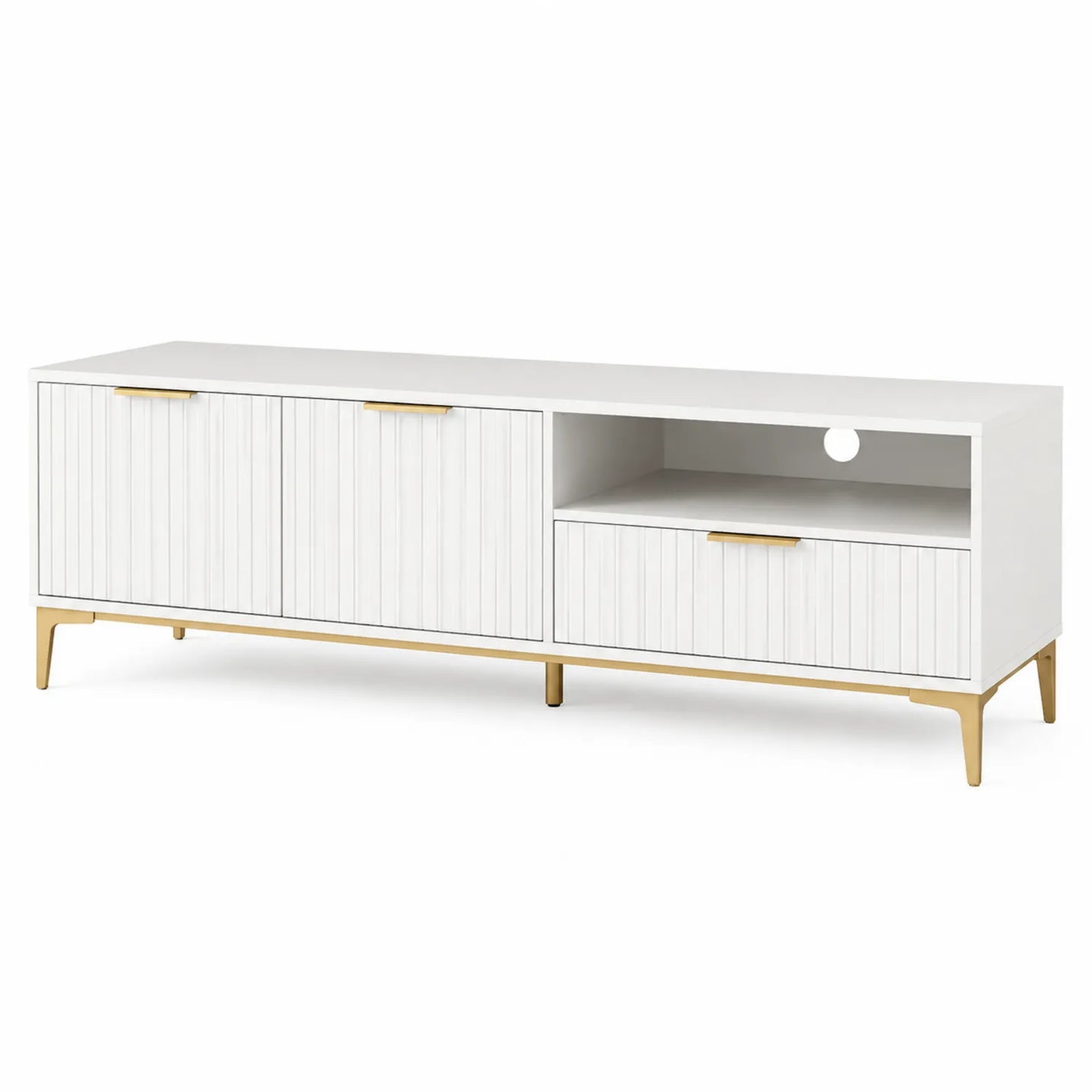 Szafka RTV z MDF z metalowymi nogami Biała 180x40x50 cm