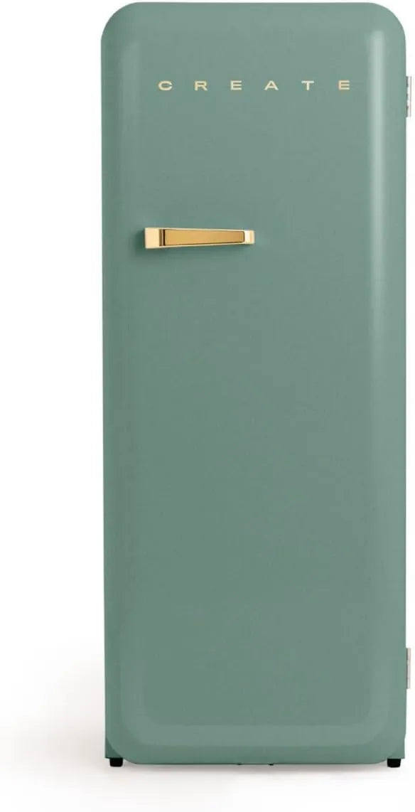 CREATE minilodówka, Zamrażarka, 281 l, 60x60x150 cm, 102 W, 2 strefy temperaturowe, zielony, 3 półki, / RETRO FRIDGE 150 GOLD, niskie zużycie, regulator