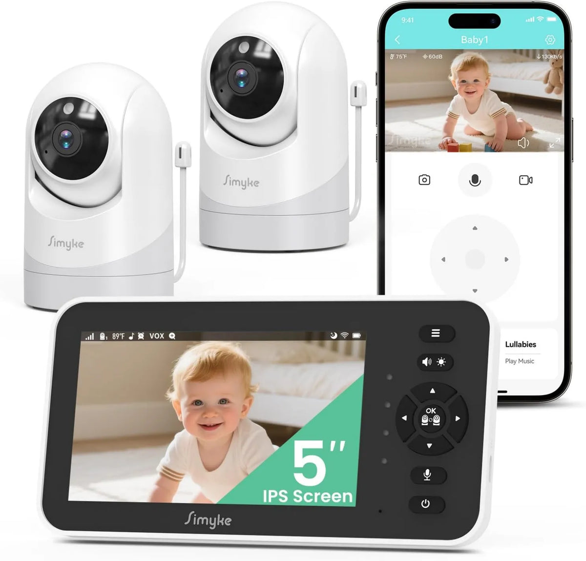 Simyke, Monitor IPS 5, płyta IPS, sterowanie aplikacją, 2 kamery, ekran 'HD