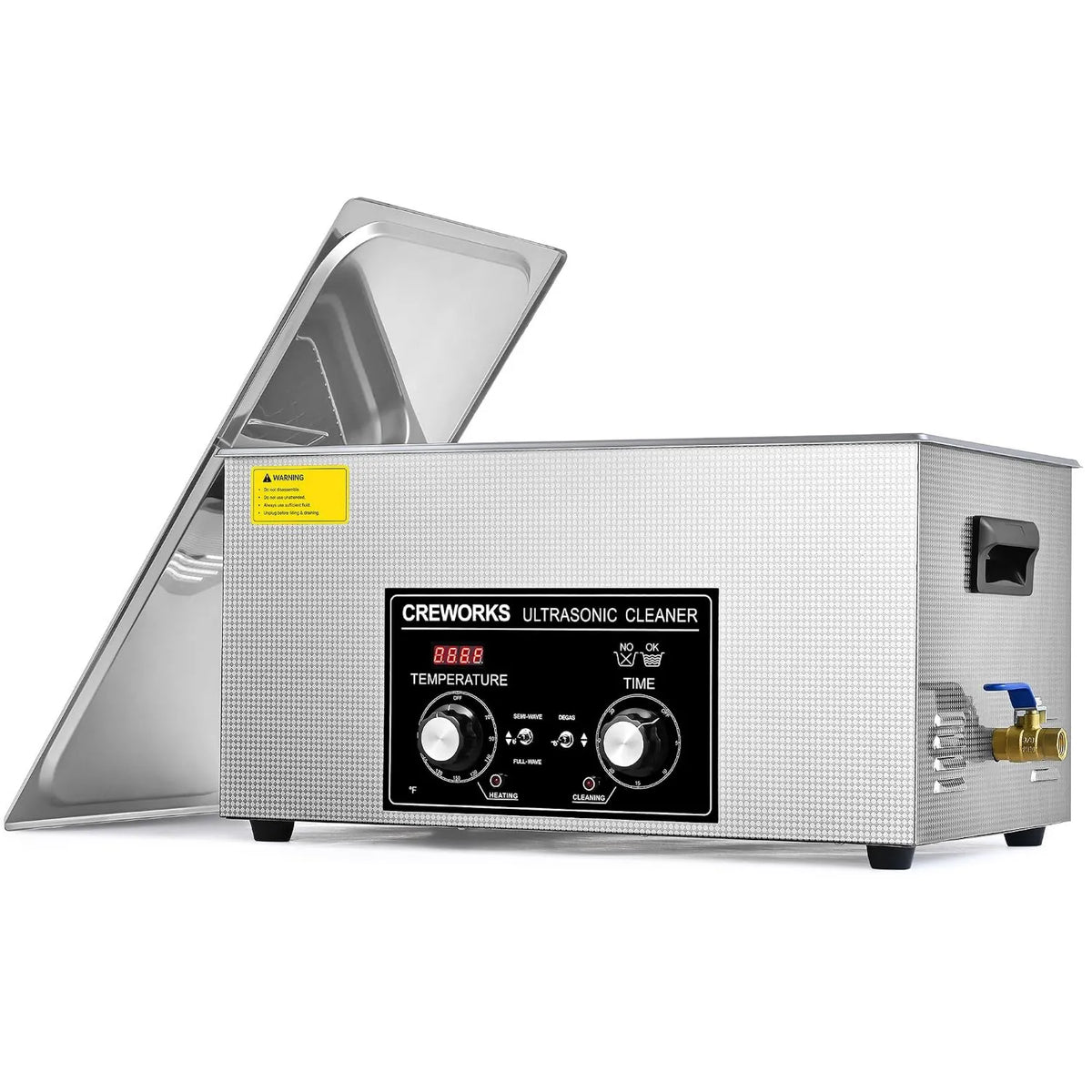CREWORKS, Grzejnik elektryczny, 22 l, 480 W, 600 W, 1-30min 40kHz, licznik czasu, duży zbiornik, profesjonalny, stal nierdzewna