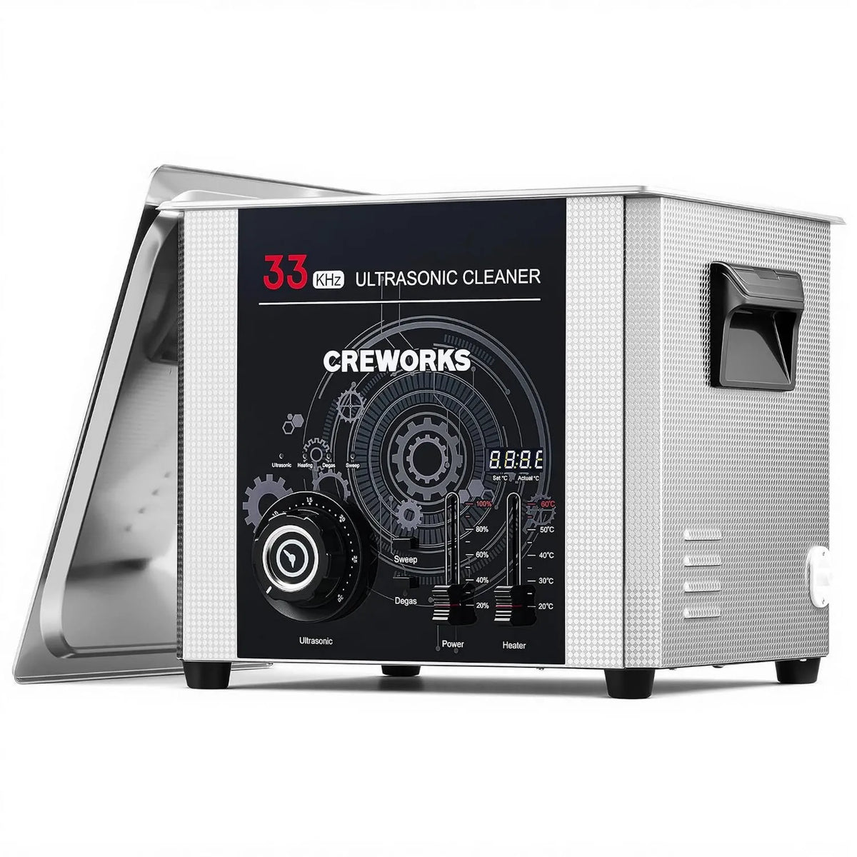 CREWORKS, Grzejnik elektryczny, 15 l, 360 W, 450 W, minutnik, przemysłowy, 15 l Ultrasoniczny czyszcznik 33 kHz