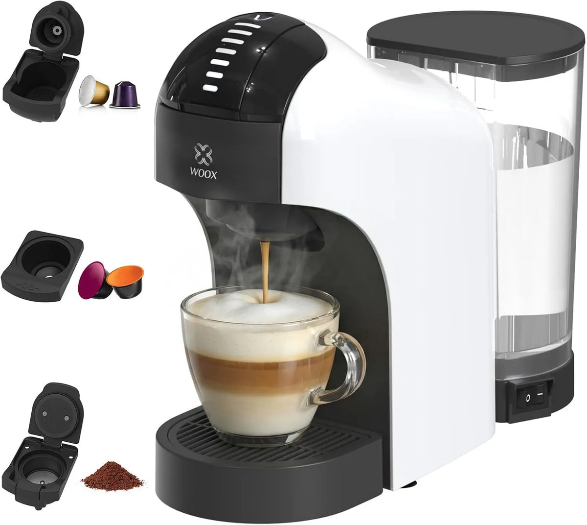 Woox, Ekspresso Ekspresowe Maszyna, 1400 W, Duży zbiornik, 20 Barów, Wooks ekspres do kawy Kapsułki 3 w 1, Zbiornik 850 ml