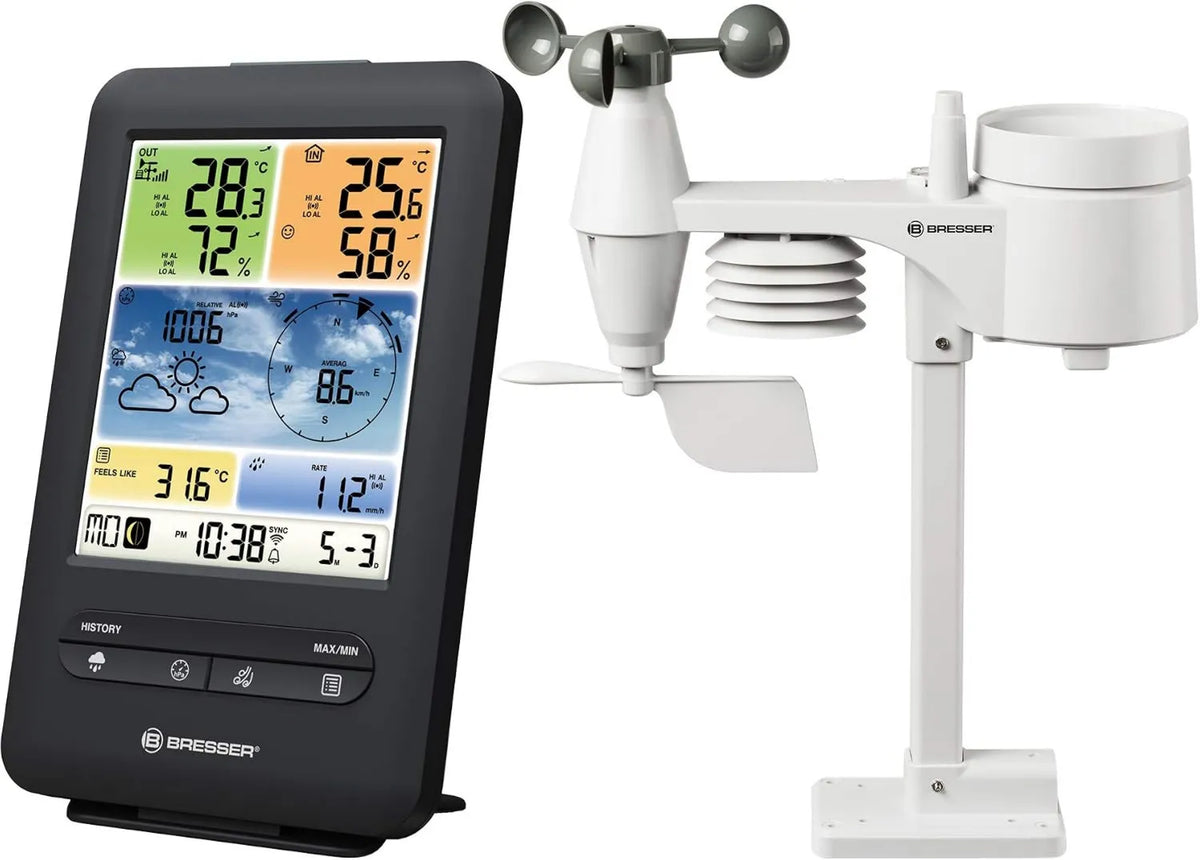 BRESSER, Station, czujnik, bezprzewodowa stacja meteorologiczna, do użytku na zewnątrz, Wi-Fi, profesjonalny, czarny