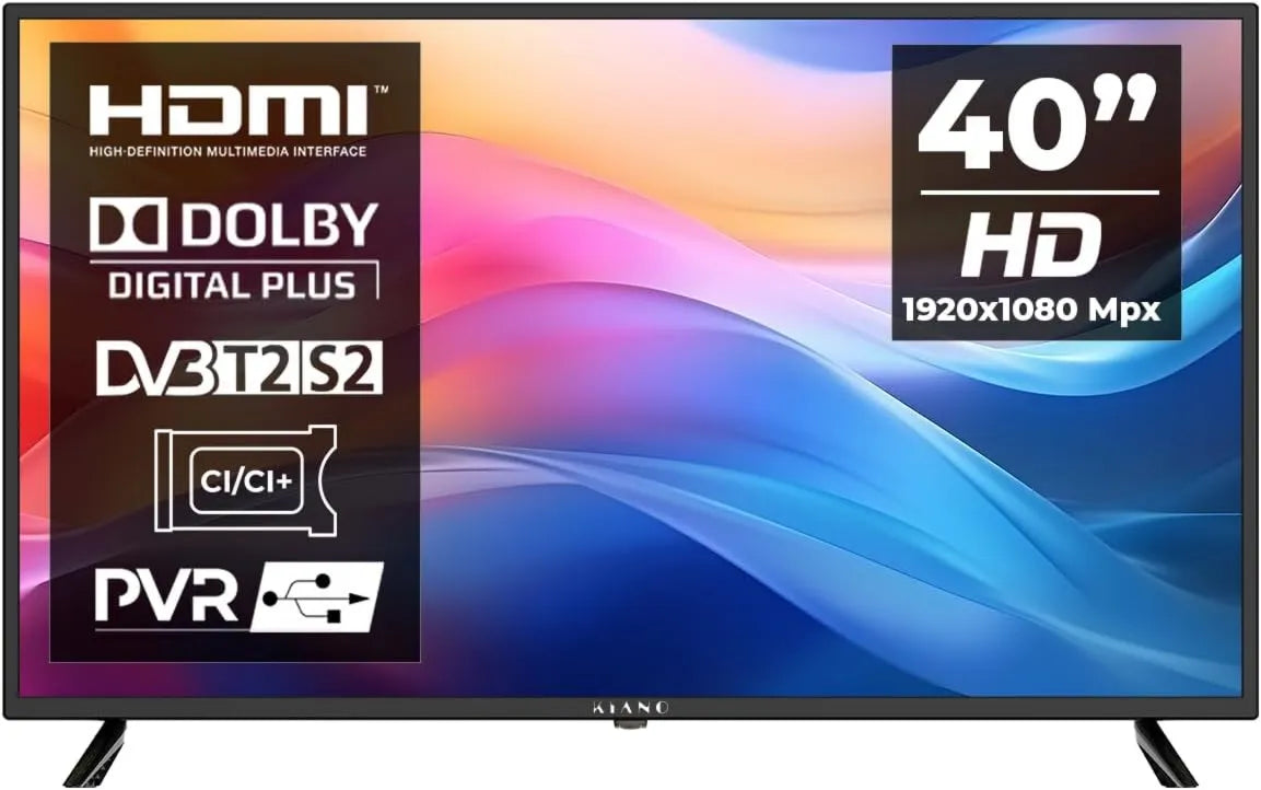 KIANO telewizor, Produkt czarny, SlimTV 40 Inch Full HD LED 1920 x 1080 DLED Wielki kąt Vision 176 ° Audio Stereo 2x8 W VESA Wsparcie 200x200