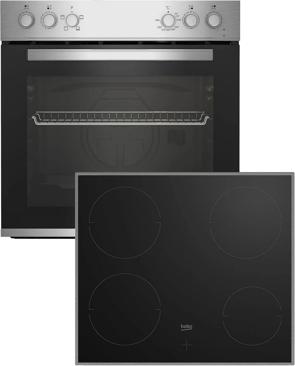 Beko kuchenka z piekarnikiem, BBUC120X Płyta ze szkła ceramicznego, 60 cm, 74 l, do zabudowy, grill, stal nierdzewna, Edelstahl, SteamShine, BBUC120X Einbau Herdset mit BBUC12020X