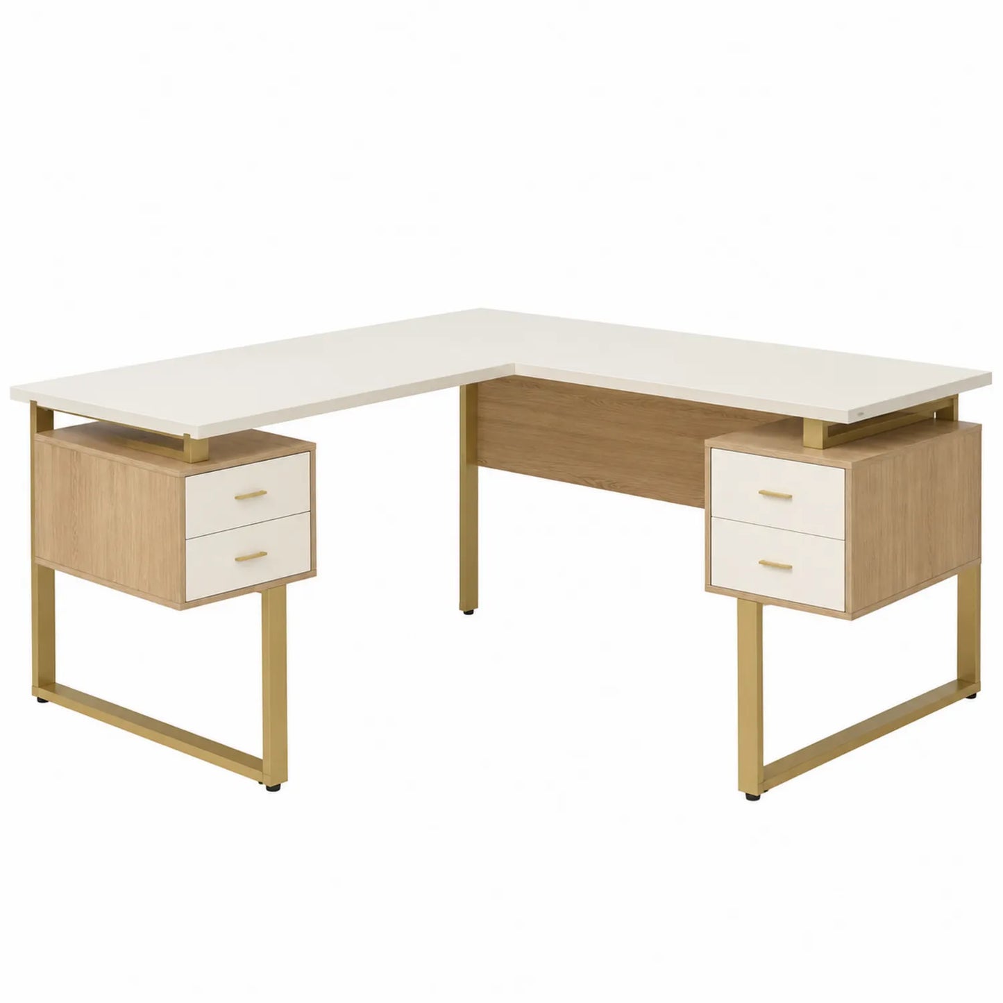 Biurko narożne MDF metal biały Dąb 150x150x75 cm