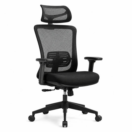 Czarne ergonomiczne krzesło biurowe z regulowanym zagłówkiem