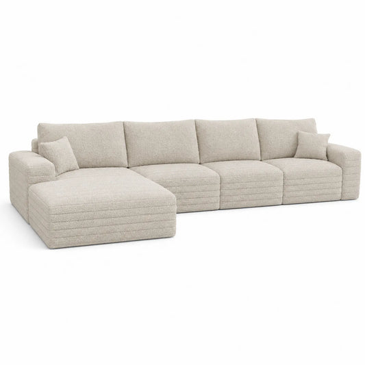 Sofa narożna tapicerowana beżowa poliester 350x160x85 cm
