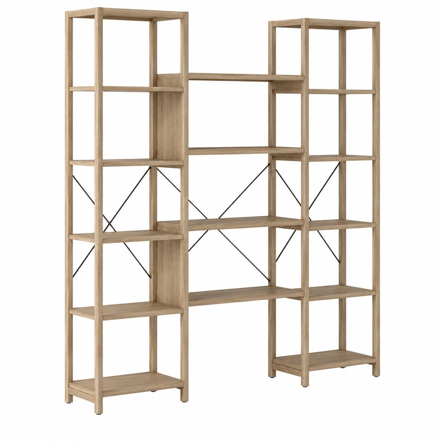 Regał z płyty MDF dąb naturalny z metalowymi wzmocnieniami 180cm x 150cm