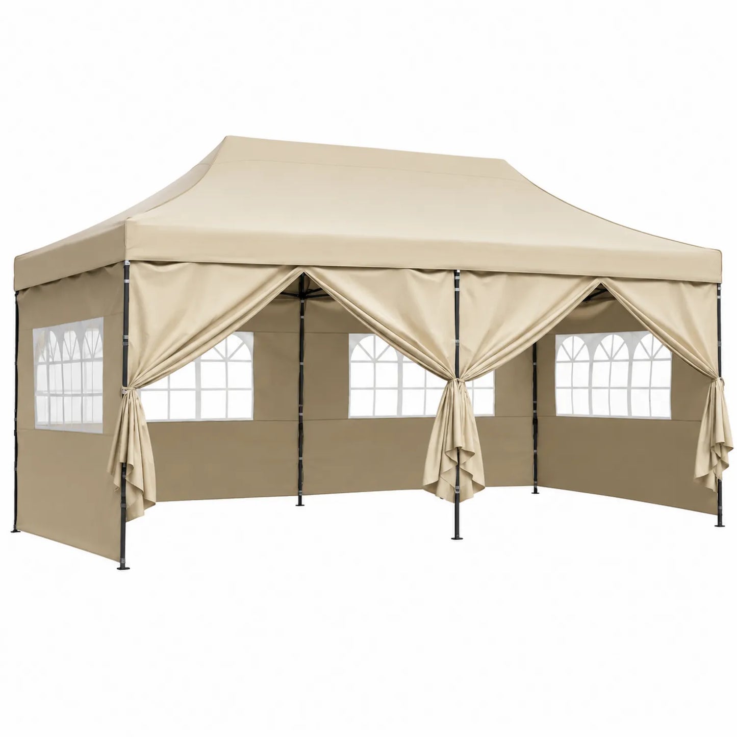 Namiot ogrodowy prostokątny beżowy 600 cm x 300 cm x 275 cm z poliestrem i stalowym stelażem