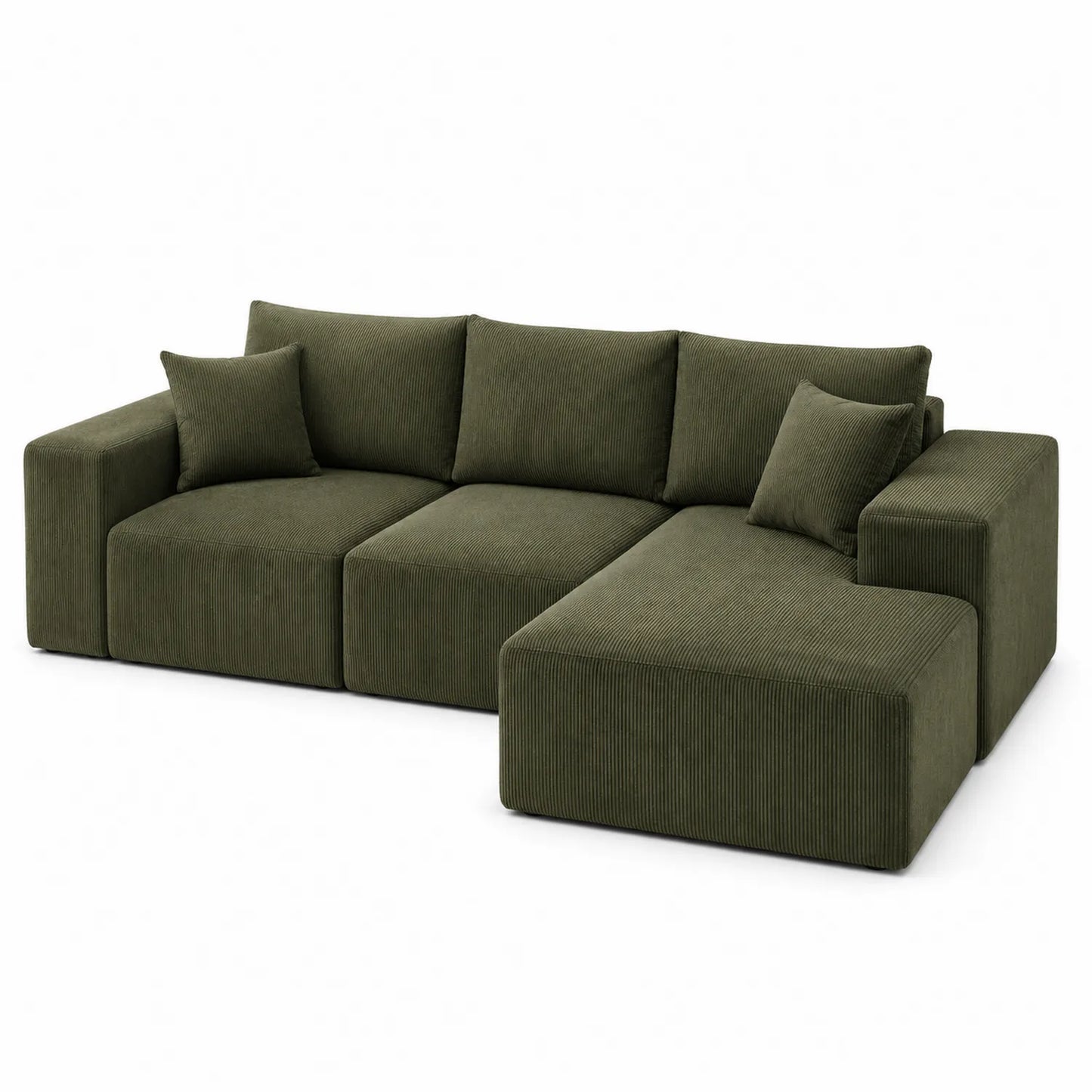 Sofa narożna sztruksowa L kształt oliwkowy 300x180x85 cm