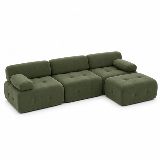 Sofa modułowa zielona 3-częściowa z tkaniny 220x150x75cm