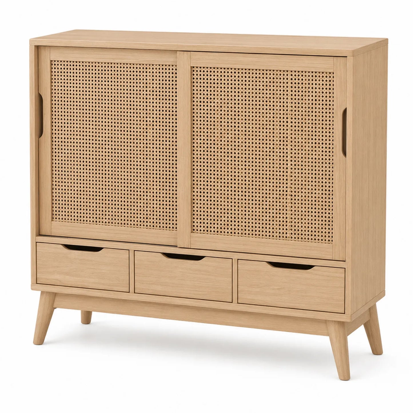 Komoda z drewna dębowego z rattanowymi drzwiami 120x40x90cm