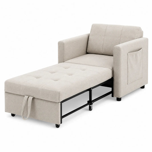 Rozkładana sofa z tkaniny bawełnianej beżowa