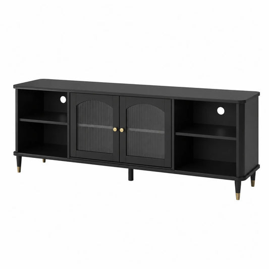 Czarna szafka RTV z drzwiami szklanymi 180x40x50 cm