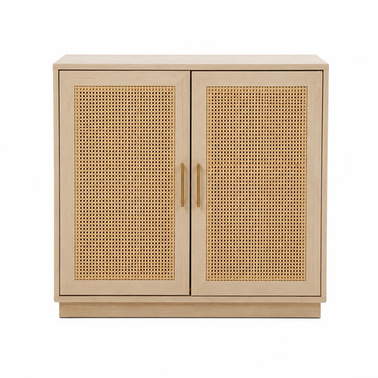 Bufet drewniany z rattanowymi drzwiczkami jasny brąz 100x85x40 cm