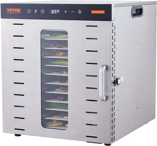 VEVOR suszarka do żywności, Suszarka, dehydrater spożywczy, 30 do 90°C, 1 kW, licznik, stal nierdzewna, 10 Płyty