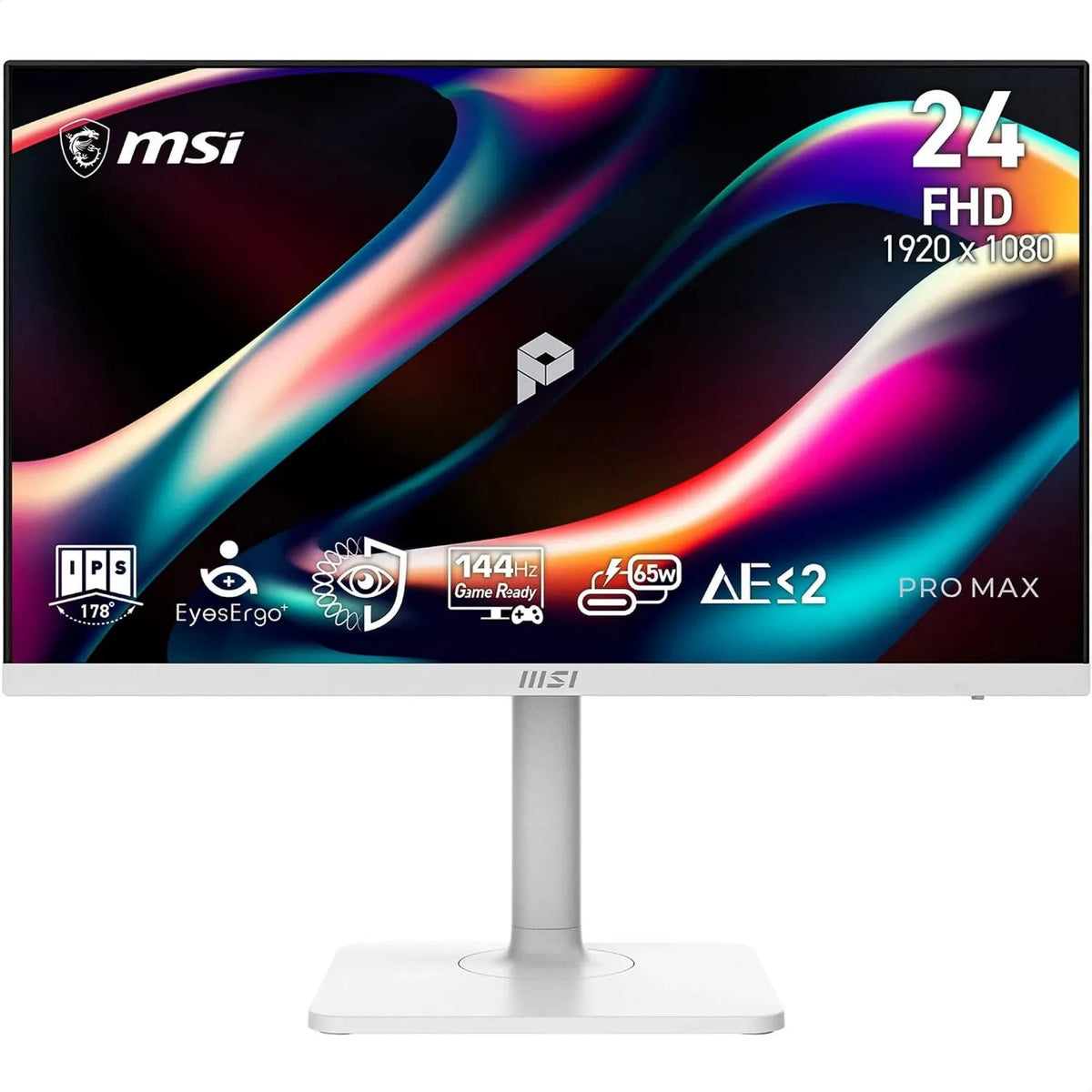 MSI monitor komputerowy, Dalle IPS 1920x1080, Pro Max profesjonalny wyświetlacz 23.8 'FHD, 144 Hz, 1ms 241PHW E14, DisplayPort, VESA, HDMI, USB- C, FreeSync