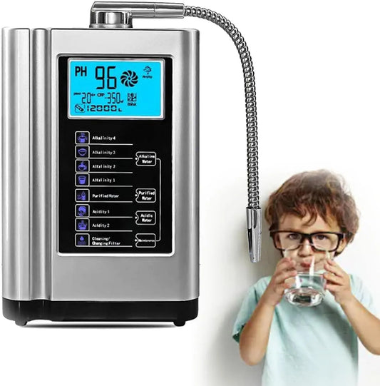 ZyKnaurral, Ionizator wody alkalicznej, do automatycznego filtrowania wody przez ekran dotykowy srebrny, Ph 3, 5- 10, 5, Orp do -500 Mv, 7