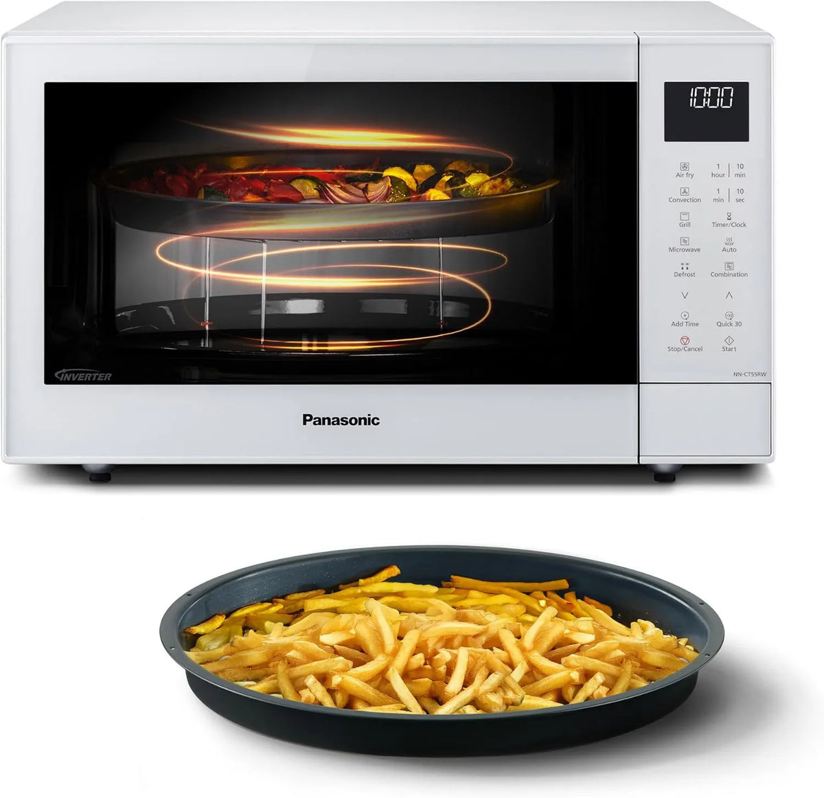 Panasonic, NN- CT55RWEPG 4- in-1 Kuchenka mikrofalowa, 27 l, 1000 / 1300 W, 19 programów, grill, Inwerter, biały, Turnable ciepła, kosz NN-CT55RWEPG 4-en-1