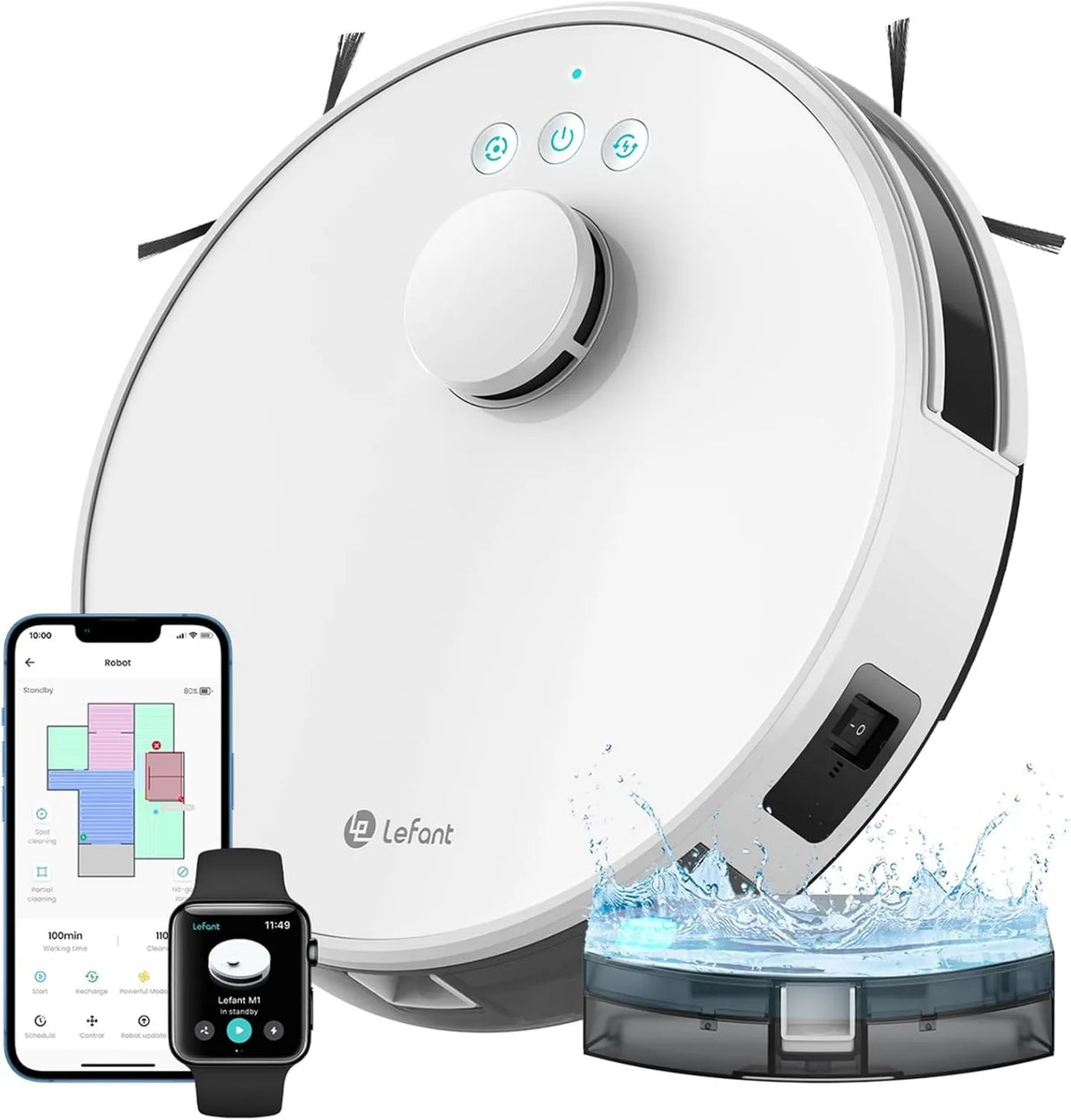 Lefant robot sprzątający, Lewant Robot odkurzacz, Wi-Fi, biały, podłączony przez Alexa / APP / WiFi, 5500Pa