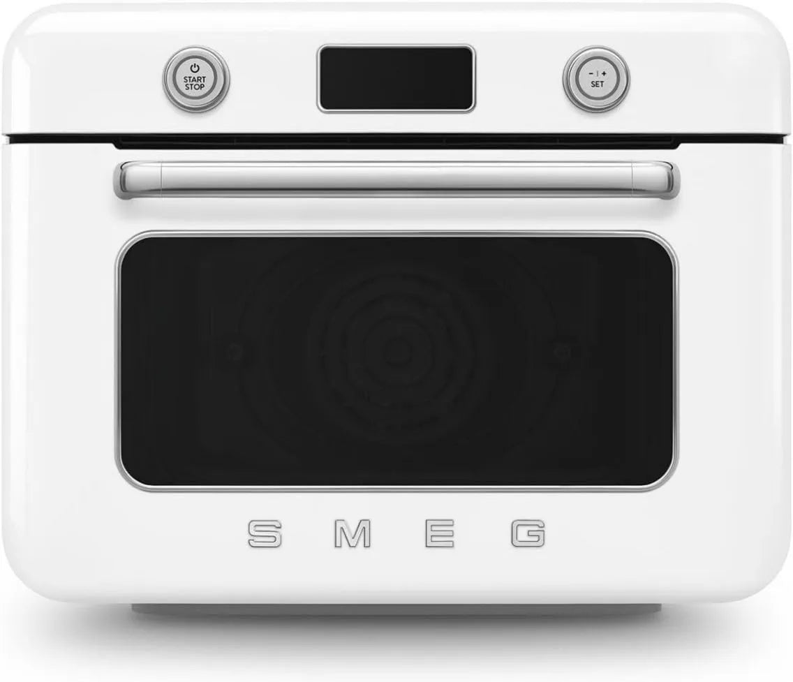 Smeg mini piekarnik, COF01WHEU Elektryczny piekarnik, 1800 W, 10 programów, kompaktowy, duży zbiornik, para, wyjmowalny, biały, 33 Przepisy automatyczne, Mini Piec