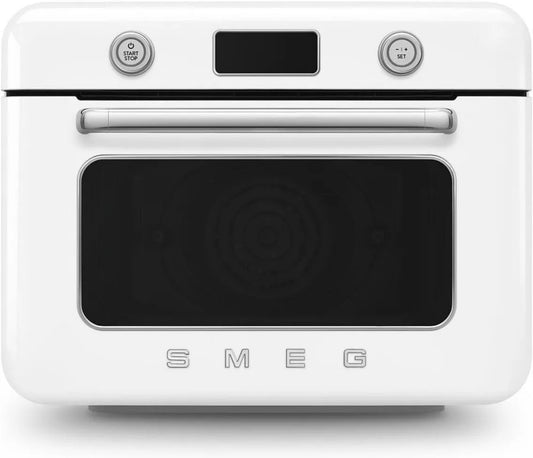 Smeg mini piekarnik, COF01WHEU Elektryczny piekarnik, 1800 W, 10 programów, kompaktowy, duży zbiornik, para, wyjmowalny, biały, 33 Przepisy automatyczne, Mini Piec