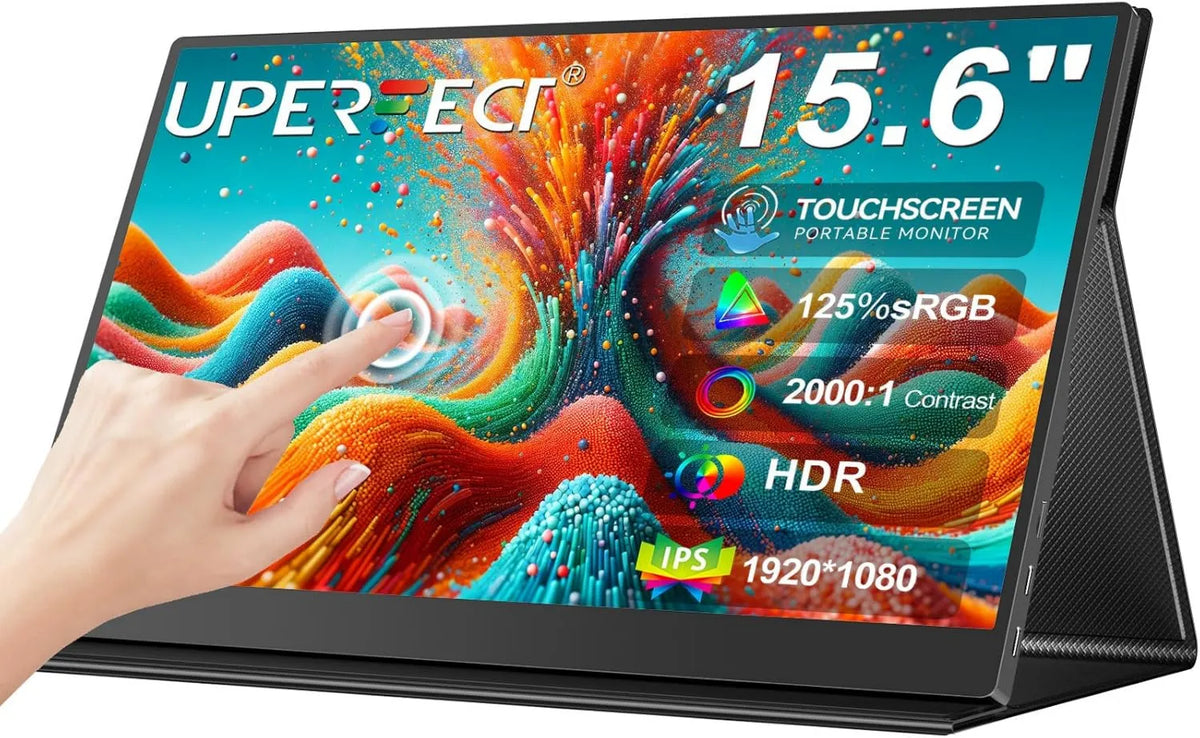 UPERFECT monitor komputerowy, 10-punktowy laptop, 15.6 cali, dotyk, USB, 6 '12% SRGB Mat 2000: 1 Kontrast, VESA i kompatybilność Smartcover, Dual USB- C, Wyświetlacz 10-Points