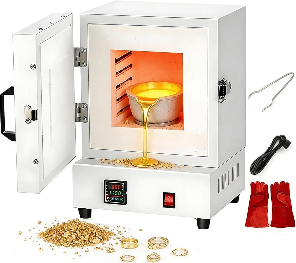 Elektryczny piec do spiekania, 2000 W, ceramiczny laboratoryjny piec muflowy, temperatura topnienia do 1150°C, 4-stronny równomierny rozkład ciepła