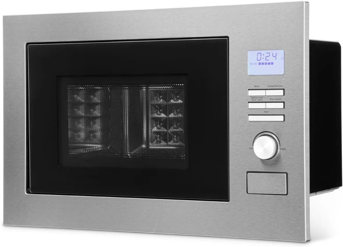 Bomann, Kuchenka mikrofalowa, 25 l, 8 programów, do zabudowy, minutnik, grill, LCD ekran, stal nierdzewna, mikrofalówka, srebro, gramofon