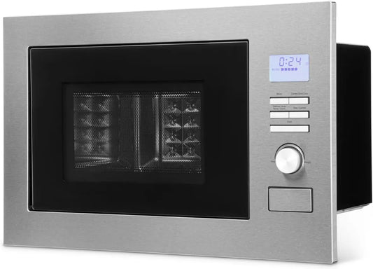 Bomann, Kuchenka mikrofalowa, 25 l, 8 programów, do zabudowy, minutnik, grill, LCD ekran, stal nierdzewna, mikrofalówka, srebro, gramofon