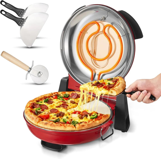 VEVOR piec do pizzy, Elektryczny mini piekarnik do pizzy, 1200 W, 2 strefy temperatury, czerwony, podgrzewacz do 420°C, Cordierite kamienia, 5 Tryby sterowania