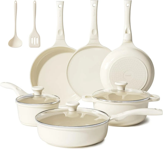 Redchef, Gotowanie naczynia, PTFE-free, PFAS- wolne, naczynia kuchenne, czerwony kucharz Zestaw 11 ceramicznych garnków z pokrywą szklaną