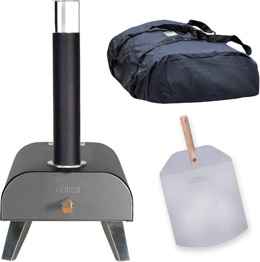 Zanussi, Elektryczny piekarnik do pizzy, 30, 5 cm, ZPO1BPC, przenośne, na zewnątrz, stal nierdzewna, czarne, nóżki składane ze stali nierdzewnej