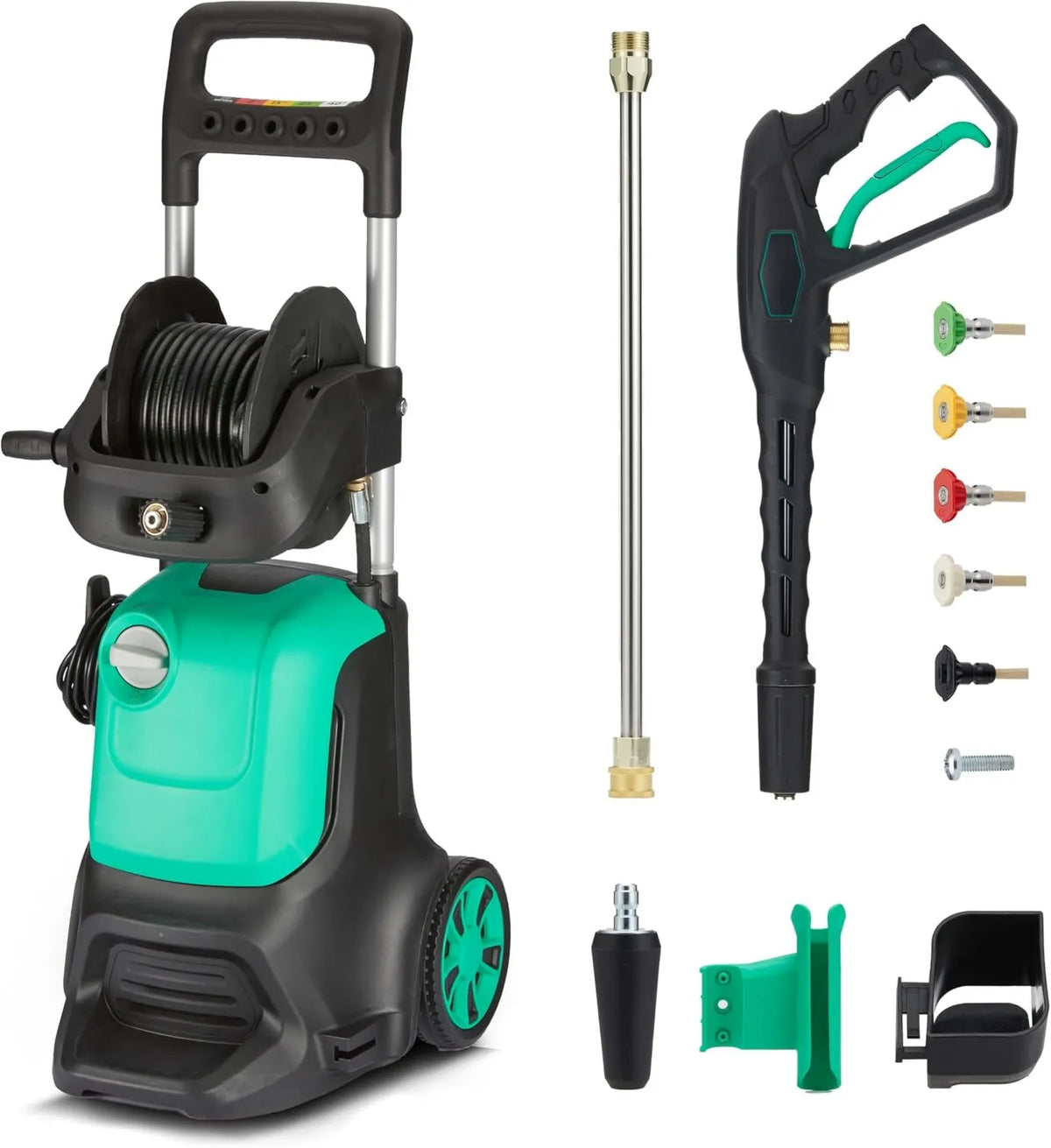 Amazon Basics, Wysokie ciśnienie czyszczące przewodowe, zielony, 2200 W, Max 145 Bar, Max Flow: 500 l / h