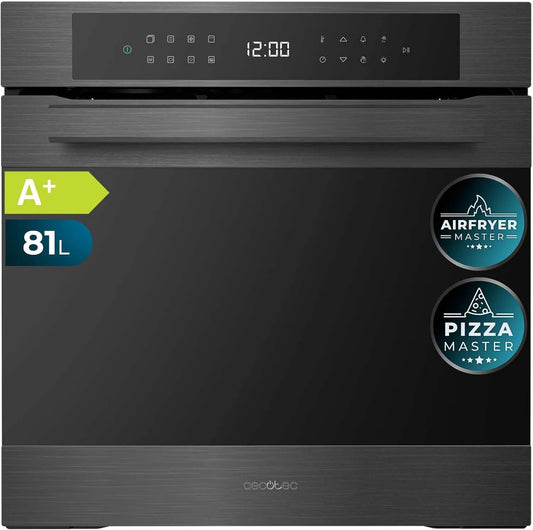 Cecotec piekarnik do zabudowy, Bolero Hexa P506000 Elektryczny piekarnik do pizzy, 60 cm, 81 l, 3400 W, 11 programów, do zabudowy, efekt 3D, para Base X2, Pizza Master, Pojemność