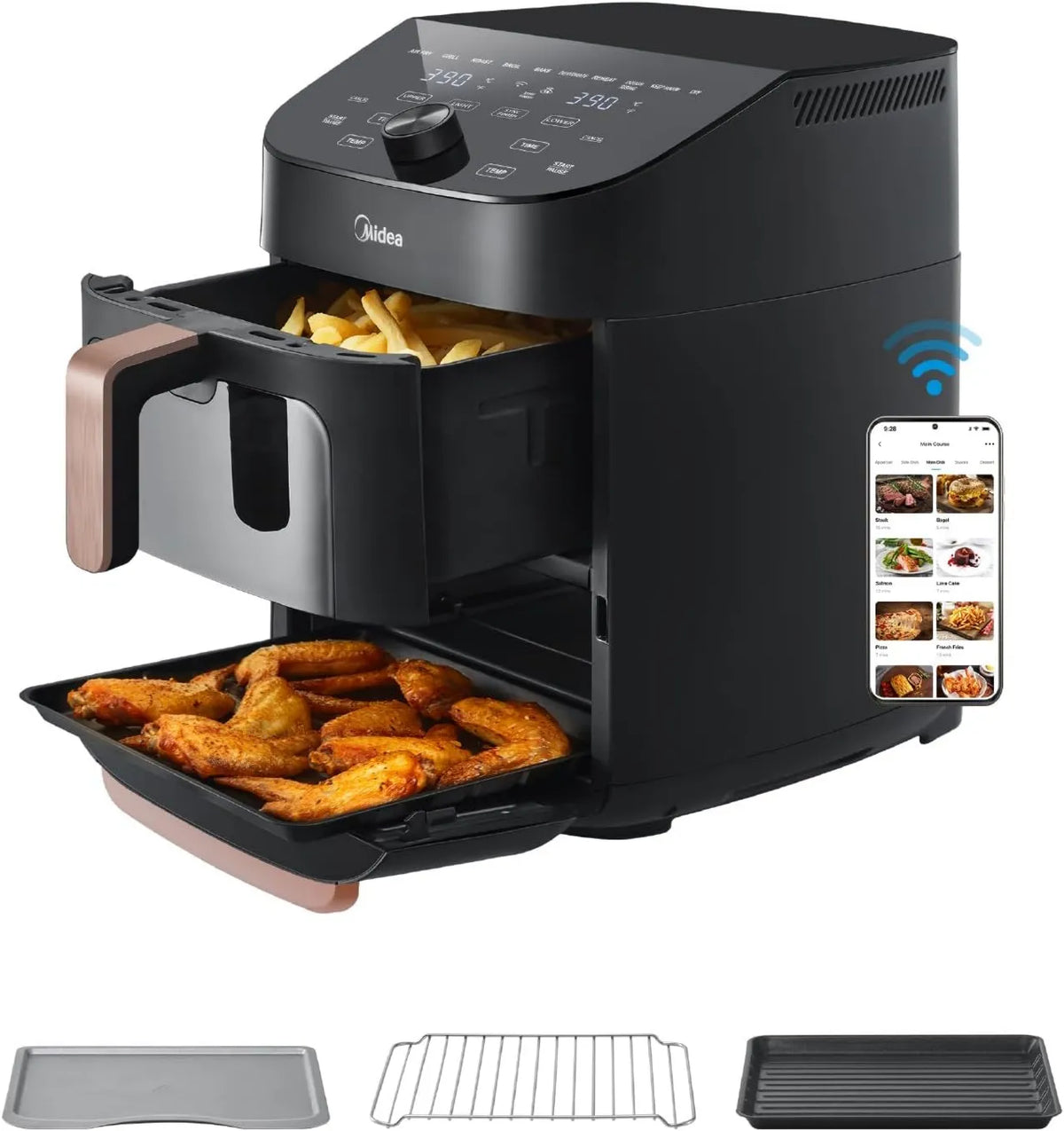 Midea frytkownica beztłuszczowa, 11 l, 2400 W, WiFi, aplikacja, powłoka antykijowa, elementy nie@-@ kijowe, kompatybilne z aplikacją