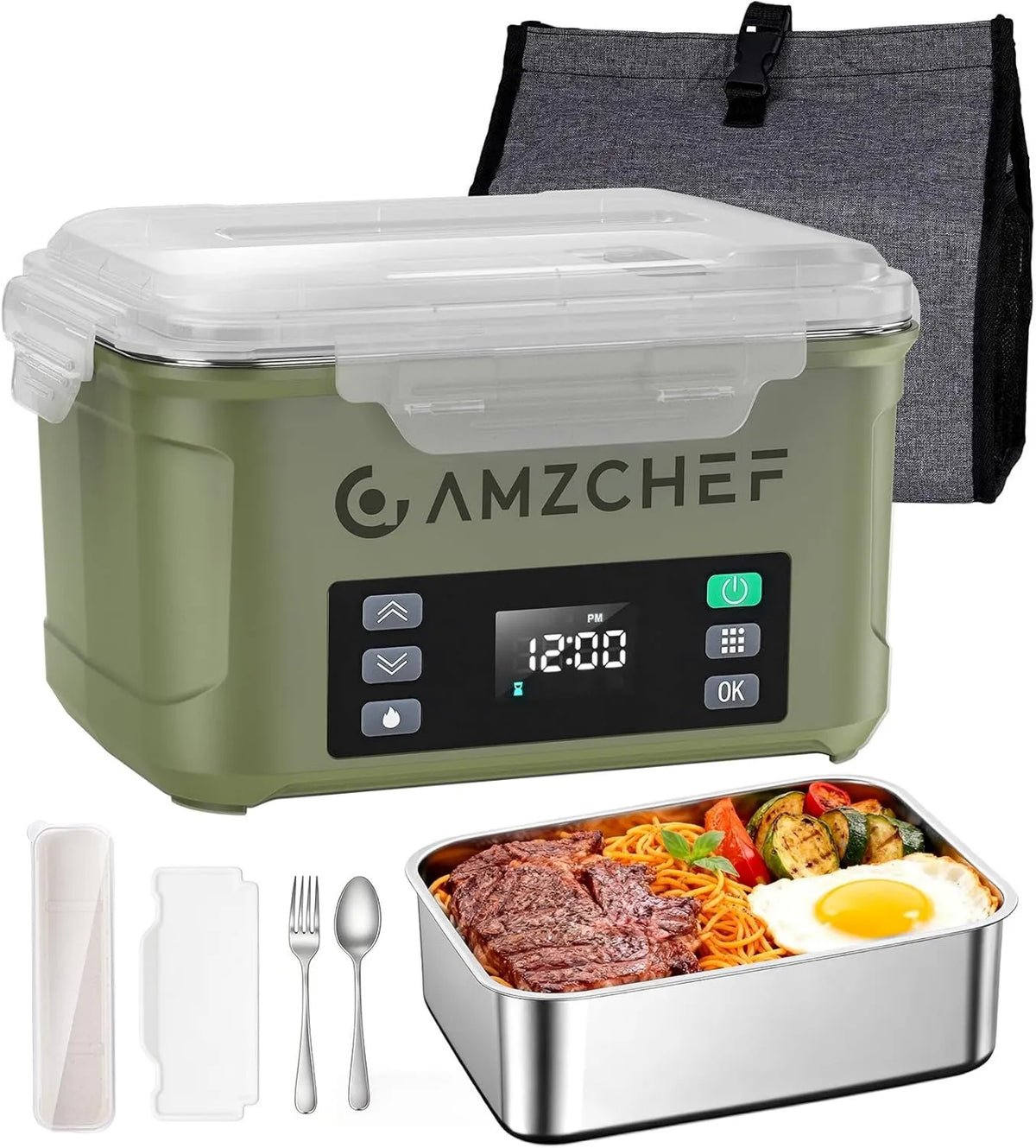 AMZCHEF, Grzejnik elektryczny, 1, 5 l, 27000 mAh, zielony, szybkie ładowanie w 3, 5 godziny, 5 l gamelle grzewczej